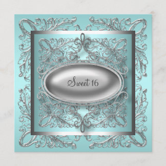 Silver White Aquamarin Blue Sweet 16 Geburtstagspa Einladung