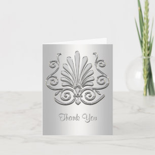 Silver White Art Deco Damask Vielen Dank Dankeskarte