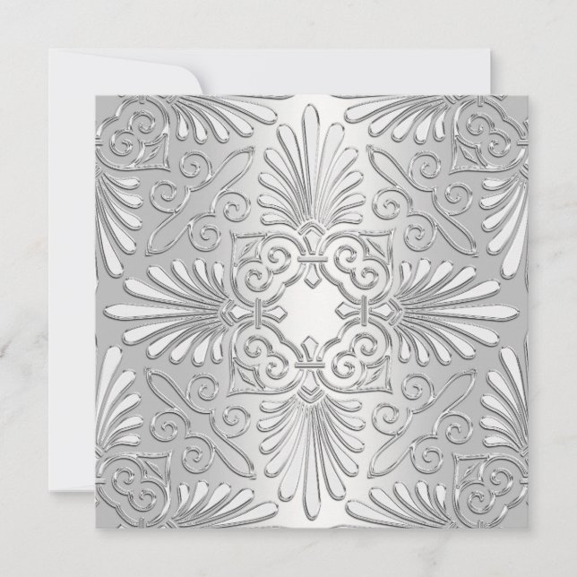 Silver & White Art Deco Deko Damask Brautparty Einladung (Vorderseite)