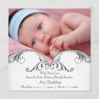 Silver White Baby Girl Foto Geburtserklärung Ankündigung