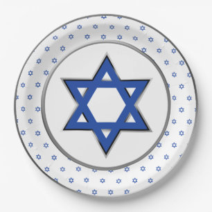 Silver White Blue Star von David Pesach Pessach Pappteller
