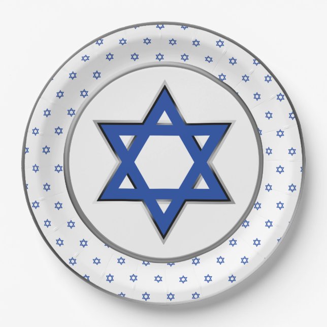 Silver White Blue Star von David Pesach Pessach Pappteller (Vorderseite)