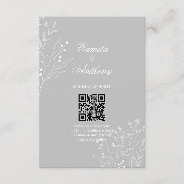 Silver White Corner Floral Boho Wedding Begleitkarte (Vorderseite)