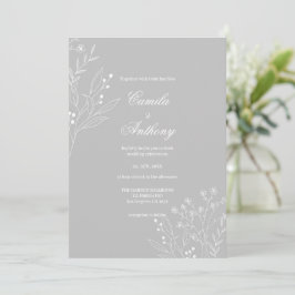 Silver White Corner Floral Boho Wedding Einladung