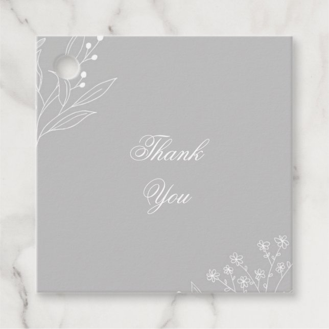 Silver White Corner Floral Boho Wedding Geschenkanhänger (Vorderseite)