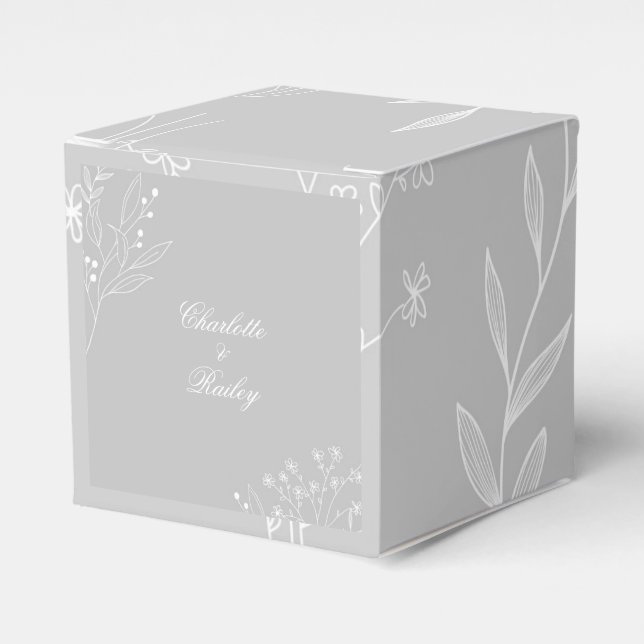 Silver White Corner Floral Boho Wedding Geschenkschachtel (Vorderseite)
