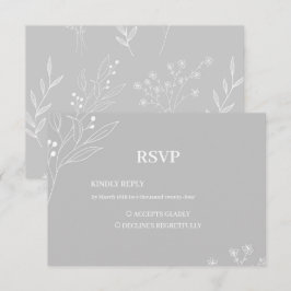 Silver White Corner Floral Boho Wedding RSVP Karte