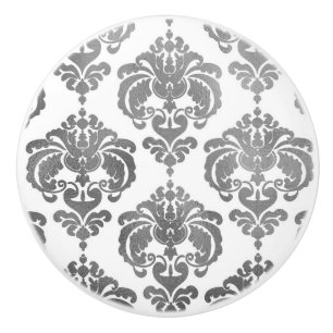 Silver & White Damask Eleganter Kleiderschrank Keramikknauf