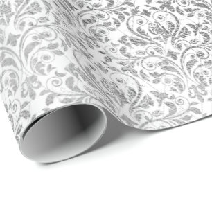 Silver White Damask Grau Net Delicate Diamond Geschenkpapier