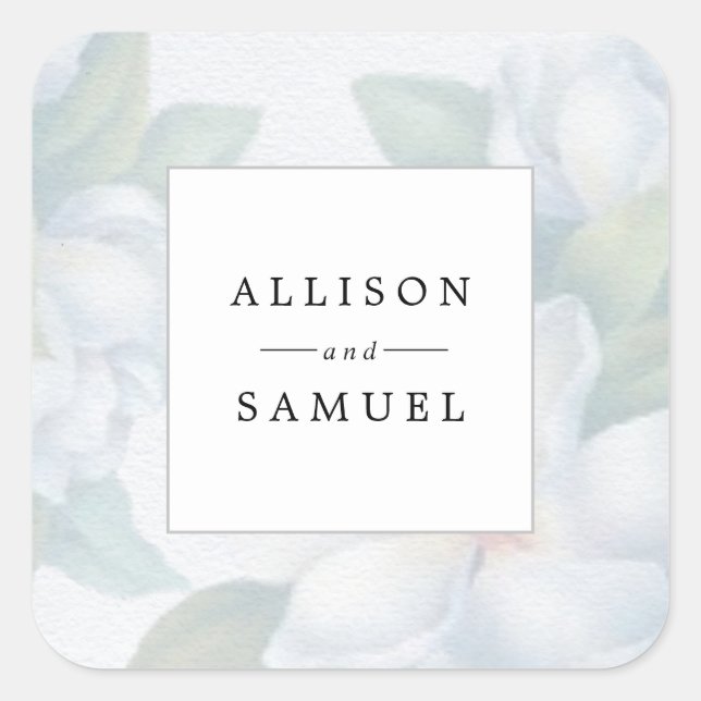 Silver White Dogwood Blüten Persönliches Siegel Quadratischer Aufkleber (Vorderseite)