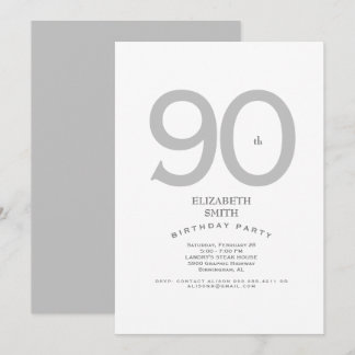 Silver & White Elegant 90. Geburtstagsparty Einladung