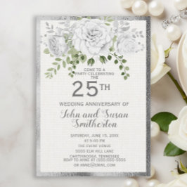Silver White Floral 25. Hochzeitstag Einladung