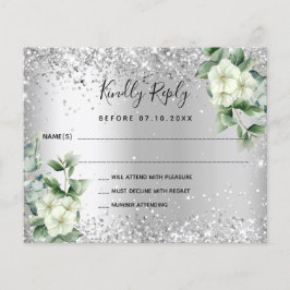 Silver white florals eucalyptus wedding RSVP Karte