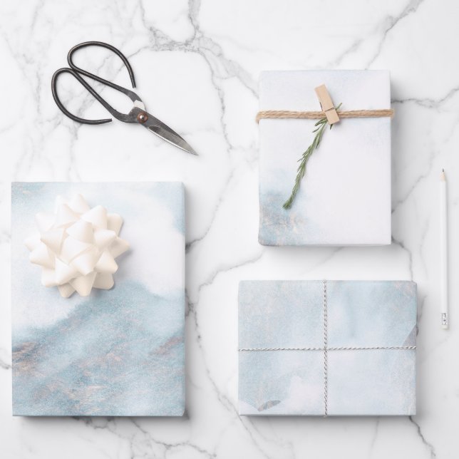 Silver white Gold Grunge Blue Paint Geschenkpapier Set (Vorderseite)