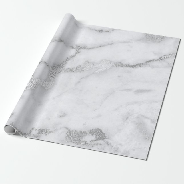 Silver White Gray Marble Stone Brushs Geschenkpapier (Ungerollt)