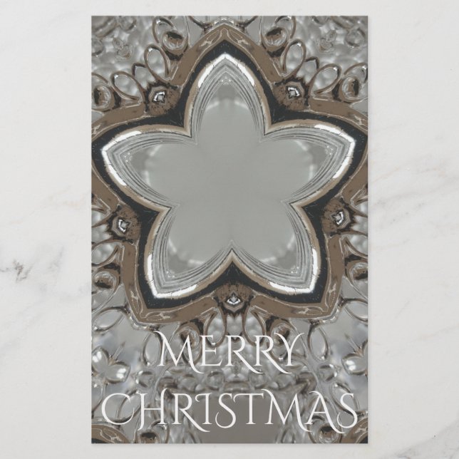 Silver White Gray Shiny Star Frohe Weihnachten Briefpapier (Vorderseite)