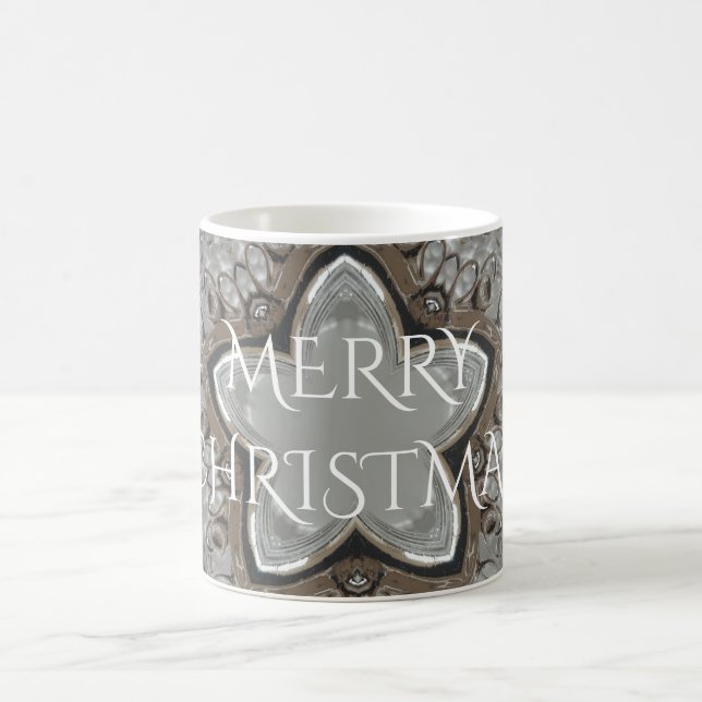 Silver White Gray Shiny Star Frohe Weihnachten Tasse (Mittel)