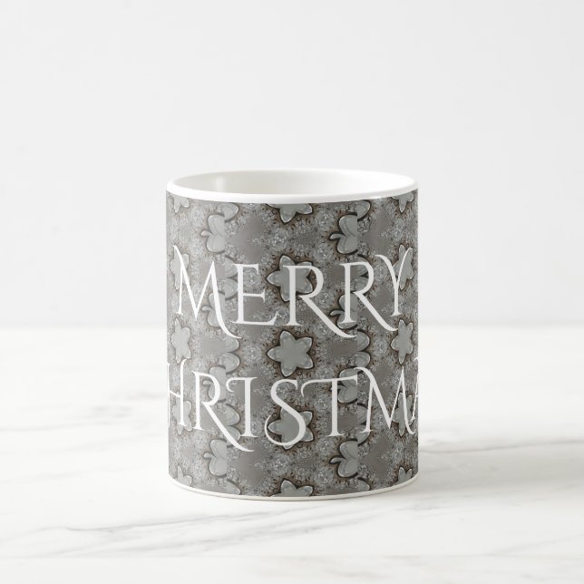 Silver White Gray Shiny Star Frohe Weihnachten Tasse (Mittel)