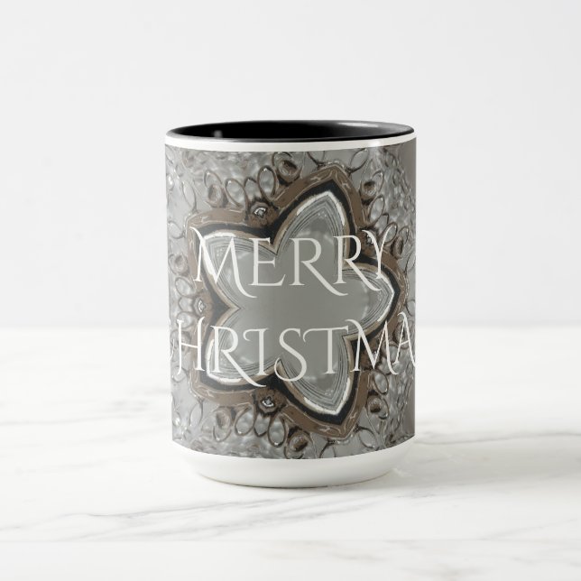 Silver White Gray Shiny Star Frohe Weihnachten Tasse (Zentrum)