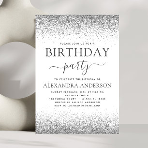 Silver White Jay Age Geburtstag Glitzer Modern Einladung
