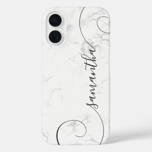 Silver White Marble Curly Signature Case-Mate iPhone Hülle (Rückseite)