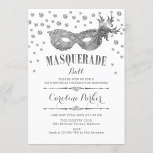 Silver White Masquerade Ball Geburtstagsparty Einladung