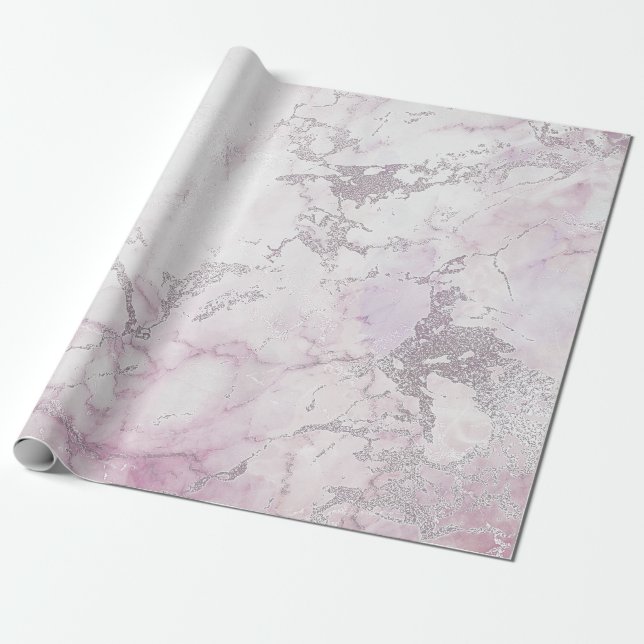 Silver White Pink Gray Marble Shiny Pinsel Geschenkpapier (Ungerollt)