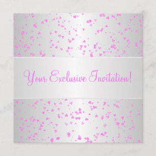 Silver White Pink Hearts Confetti Event Party Einladung