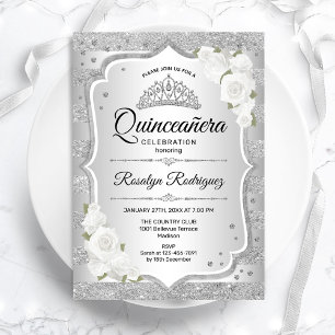 Silver White Quinceanera Einladung
