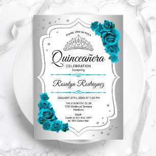 Silver White Royal Aquamarin Quinceanera Einladung