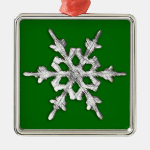 Silver & White Schneeflocke auf Kieferngrün Silbernes Ornament