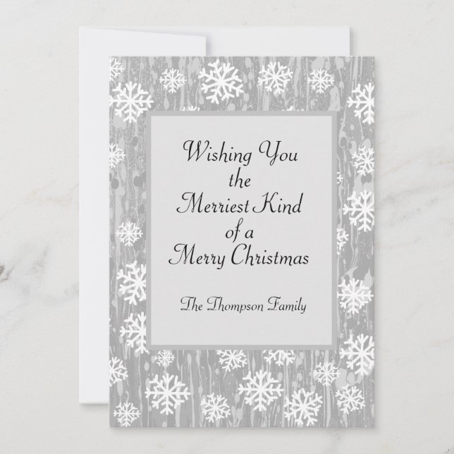Silver White Snowflake Custom Holiday Card Ankündigung (Vorderseite)