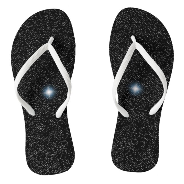 Silver White Stars und Flash auf Black Flip Flops (Fußbett)