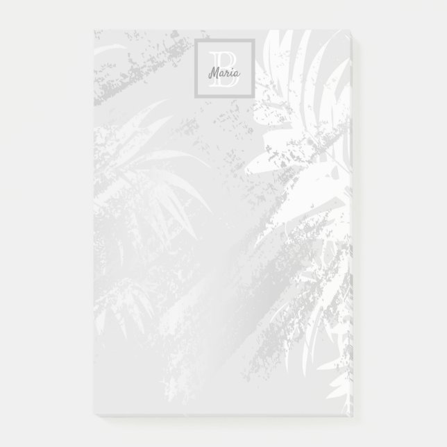 Silver white tropal palm Blätter monogram Post-it Klebezettel (Vorderseite)