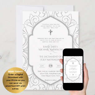 Silver White Verziert katholic Nuptial Mass Weddin Einladung