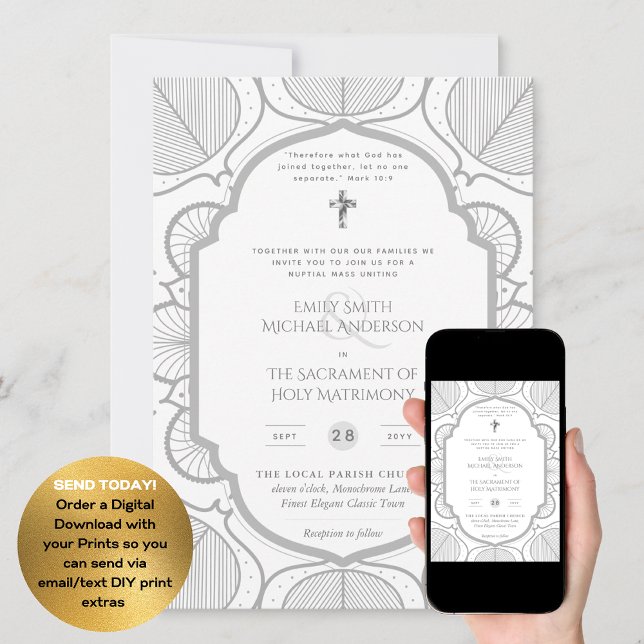 Silver White Verziert katholic Nuptial Mass Weddin Einladung (Von Creator hochgeladen)