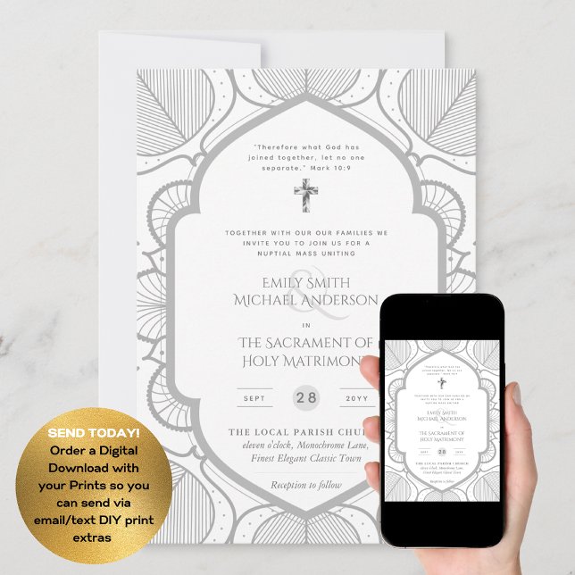 Silver White Verziert katholic Nuptial Mass Weddin Einladung (Von Creator hochgeladen)