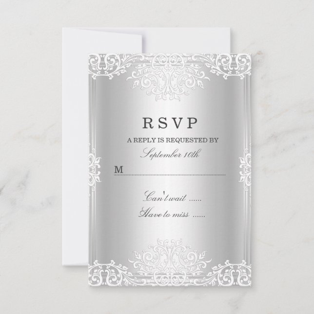 Silver White Vintag Glamour UAWG RSVP Karte (Vorderseite)