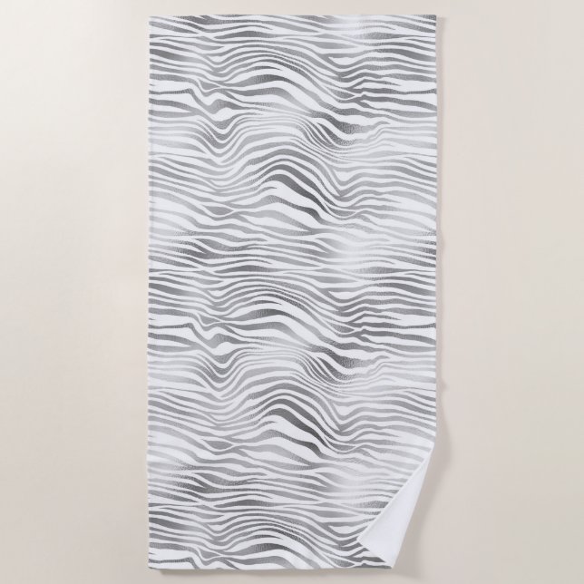 Silver White Zebra Print Strandtuch (Vorderseite)