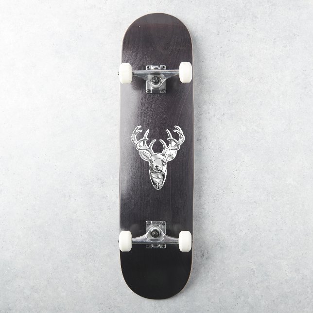 Silver Whitetail Deer on Carbon Fibre Style Print Aufkleber (Skateboard)