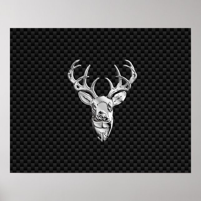 Silver Wild Deer on Carbon Fiber Style Dekoration (Vorne)