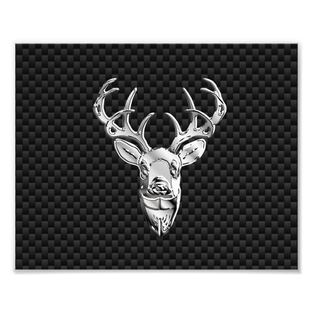 Silver Wild Deer on Carbon Fiber Style Dekoration Fotodruck (Vorne)