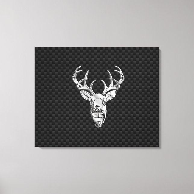 Silver Wild Deer on Carbon Fiber Style Dekoration Leinwanddruck (Vorderseite)