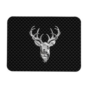 Silver Wild Deer on Carbon Fiber Style Dekoration Magnet