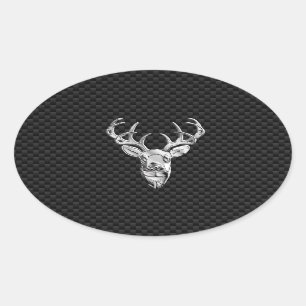 Silver Wild Deer on Carbon Fiber Style Dekoration Ovaler Aufkleber