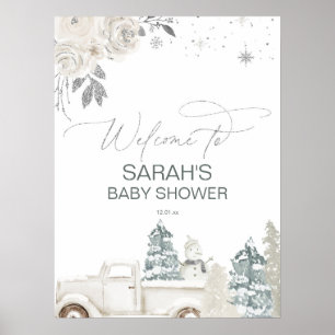 Silver Winter Baby Dusche oder Geburtstags Begrüßu Poster