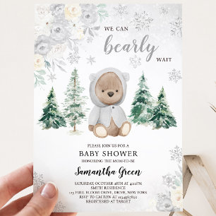 Silver Winter Bear Baby Dusche Einladung
