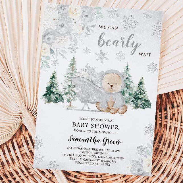 Silver Winter Bear Baby Dusche Einladung (Von Creator hochgeladen)