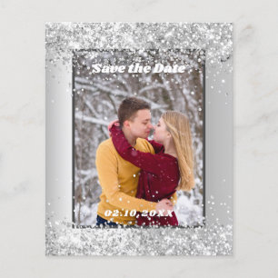 Silver Winter Foto Budget Save the Date Hochzeit Flyer