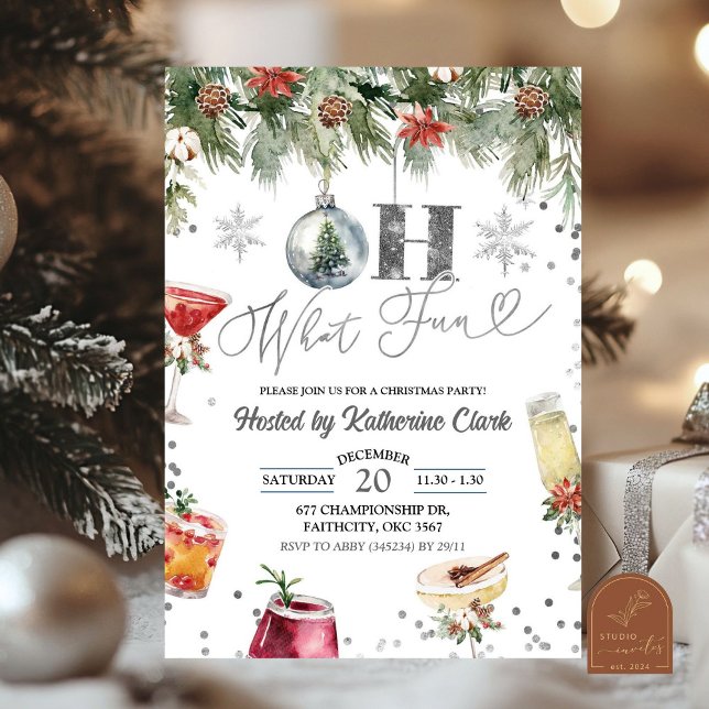 Silver Winter Fun Weihnachtscocktail Feier Einladung (Von Creator hochgeladen)